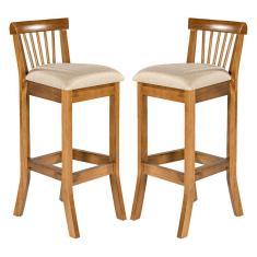 Kit 2 Banquetas Alta com Encosto 36 x 100 Cm Valencia Madeira Maciça Imbuia Linho Bege M58 - RMI