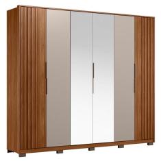 Guarda Roupa Casal Ripado Atrice 6 Portas Nogueira Nude Prime TX com Espelho e Pés Demóbile – Demartêz