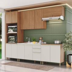 Cozinha Compacta 4 Peças com Tampo para Cooktop Yasmin Espresso Móveis Marrom/Areia