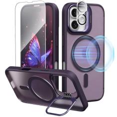 IDweel Capa para iPhone Plus com protetor de tela e protetor de lente de câmera, compatível com MagSafe, suporte embutido para câmera, traseira rígida magnética, borda macia, capa flexível