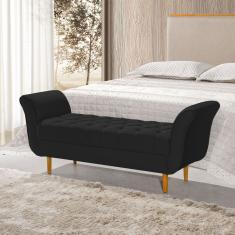 Recamier Pés Palito em Madeira Marajó 1,83m Capitonê Veludo Preto