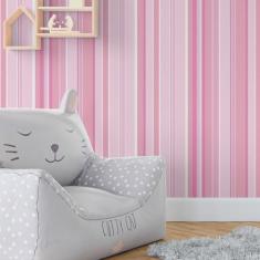 Papel De Parede Adesivo Lavável Listrado Tons De Rosa 6m - Colaí Adesi
