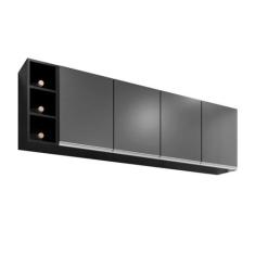 Armário Para Cozinha com Nicho Garrafeiro 160cm - Belliv Decor, Preto/