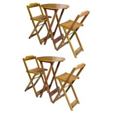 Kit 2 Jogos de Mesa Bistrô Dobrável em Madeira Maciça com 2 Banquetas 
