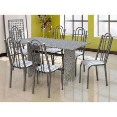 Conjunto de Mesa com 6 Cadeiras Pietra Craqueado Preto e Linho - Artef