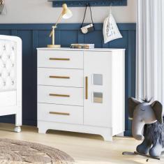 Cômoda 4 Gavetas 1 Porta Fly 100% MDF Branco - Tigus Baby