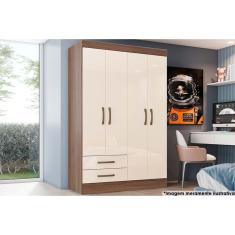 Guarda Roupa Solteiro 4 Portas e 2 Gavetas Briz BE12-Henn Castanho