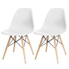 Kit 02 Cadeiras Decorativas Eiffel Charles Eames F03 Branco Com Pés De Madeira - Lyam Decor