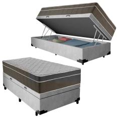 Cama Box Baú Suede Solteiro + Colchão SerenePrime Molas Ensacadas 88x188x69