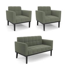 Namoradeira 2 Poltronas Base Madeira Fixa Pto Elisa Bouclê Verde Pistache D03 - D?Rossi