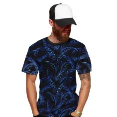 Camiseta Folhas Coqueiros Azul Neo Psy verão-Masculino