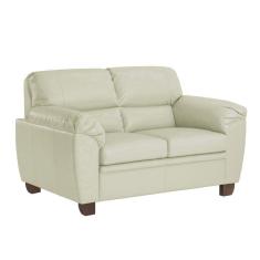 Sofá 2 Lugares Pés Em Madeira Nauru Couro Off White