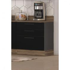 Balcão de Cozinha 3 Gavetas com Tampo MDP 80cm Exclusive Itatiaia Grafite/Preto Matt