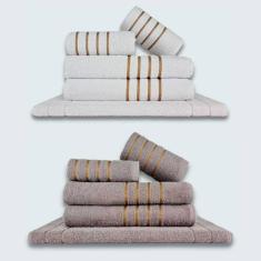 Jogo De Toalhas 10Pçs Coleção Dubai100%Algodão Branco+Cinza