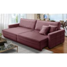 Sofá Sem Caixa Retrátil e Reclinável 2,10m com Molas Karen Veludo Rosê Adonai Estofados