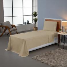 Jogo de Lençol Completo Roupa de Cama Solteiro Percal 140 Fios Liso Ponto Palito Algodão 3 Peças