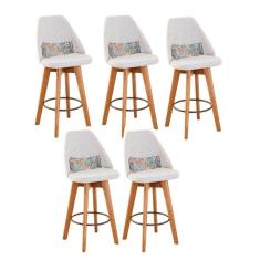 Kit 05 Banquetas Bege Claro E Almofada Folhas