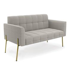 Sofá Namoradeira 2 Lugares Pé Ferro Dourado Elisa Bouclê Cinza D03 - D`Rossi