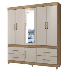 Guarda Roupa Casal Guarujá 6 Portas E 4 Gavetas Amêndola Off White Com Espelho - Demóbile Amêndola Off White