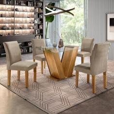 Conjunto Sala de Jantar Mesa Tampo de Vidro e 4 Cadeiras Classic - Cel
