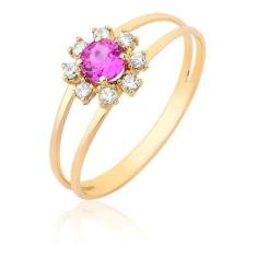 Anel Feminino Chuveiro Baixo Pedra Rosa Ouro 18k A16 - MAEHLER JOIAS, 