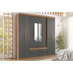 Guarda Roupa 8 Portas (2 C- Espelho) E 4 Gavetas Nápoles Jatobá-grafite - Santos Andirá