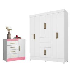 Conjunto Quarto Guarda Roupa e Comoda Terni Branco - CasaH