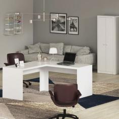Kit 2 Peças com Mesa para Escritório em L e 1 Armário Multiuso