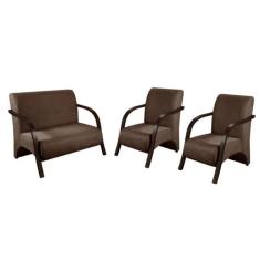 Conjunto Poltronas Venus Braços em Madeira 1 Namoradeira, 2 de um Lugar Suede 