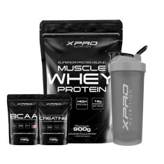Kit Whey Muscle Protein 900g + Creatina 100g + Bcaa 100g + Coqueteleira 700ml - Xpro Nutrition-Unissex