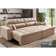 Sofá Retrátil E Reclinável 2,32m Luxos Cama Inbox Velusoft Bege