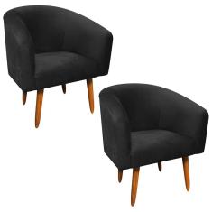 Kit 02 Poltronas Stella Veludo Preto Castanho