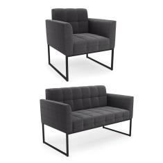 Sofá Namoradeira e Poltrona Industrial Preto Elisa Bouclê Grafite D03 - D'Rossi