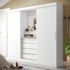 Guarda Roupa Solteiro com Espelho 2 Portas de Correr 4 Gavetas Itália Yescasa Branco Yescasa