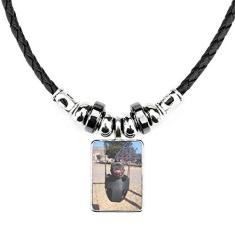 DIYthinker Colar Bulldog para fotografia de animais de estimação com pingente de corda de couro