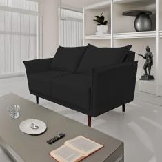 Sofá 2 Lugares Veludo Preto Pietro Base em Madeira Maciça