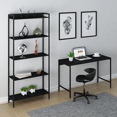 Conjunto Home Office Industrial 2 Peças Escrivaninha com Estante Active
