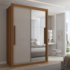 Guarda-Roupa Solteiro Cardiff 2 Portas 2 Gavetas com Espelho Cinamomo/Off White - Panorama Móveis