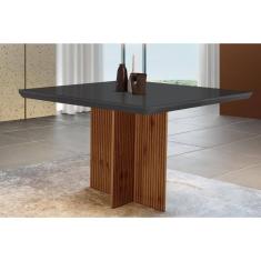 Mesa De Sala Jantar Berlim + Tampo Madeirado Vidro Curvo 90x90cm Grafite/imbuia Ripado-vidro Grafite