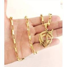 Cordão Banhado Ouro 18k Modelo Tijolinho 6mm Com Pingente Fé - ToJoia