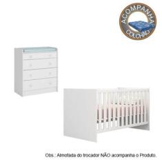 Quarto de Bebê Berço Colchão Physical e Cômoda Doce Sonho Branco Qmovi