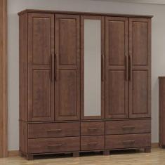 Guarda-Roupa Bipartido 5 Portas 6 Gavetas Ouro Café Madeira Pinus - Fi
