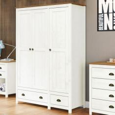 Guarda-Roupa 3 Portas 2 Gavetas Topázio Madeira Pinus Branco/Freijó - 