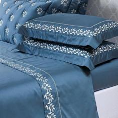 Jogo Cama Lençol Garland Queen Bordado 100% Algodão Acetinado 400 Fios