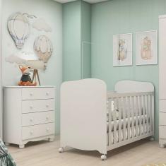 Quarto de Bebê Cômoda 4 Gavetas e Berço com Rodizio Mimo 100% Mdf Espresso Móveis Branco Brilho