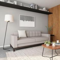 Sofá 3 Lugares Live Base de Madeira Linho Cotton Cru 210 cm