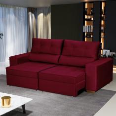 Sofá Baú Retrátil E Reclinável 5 Lugares 250cm Veludo Nobre Vermelho