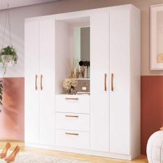 Guarda-Roupa Com Espelho 4 Portas 3 Gavetas Siena Multimóveis Vcr4151 Branco Branco