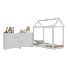 Cama Infantil Montessoriana Para Colchão 150 X 70cm Com Cômoda Bambolê Multimóveis Branco