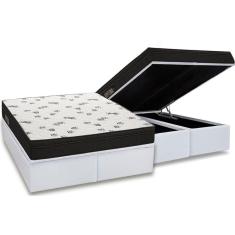 Cama Box Baú Queen: Colchão Espuma Ortobom D45 Light Saúde OrtoPillow + Base CRC Courano White(158x198)